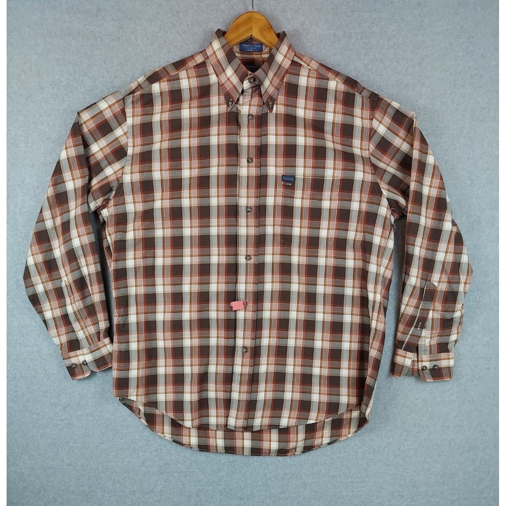 Faconnable Shirt Mens Large‎ Brown Plaid Check Casual Button Up Long Sleeve
